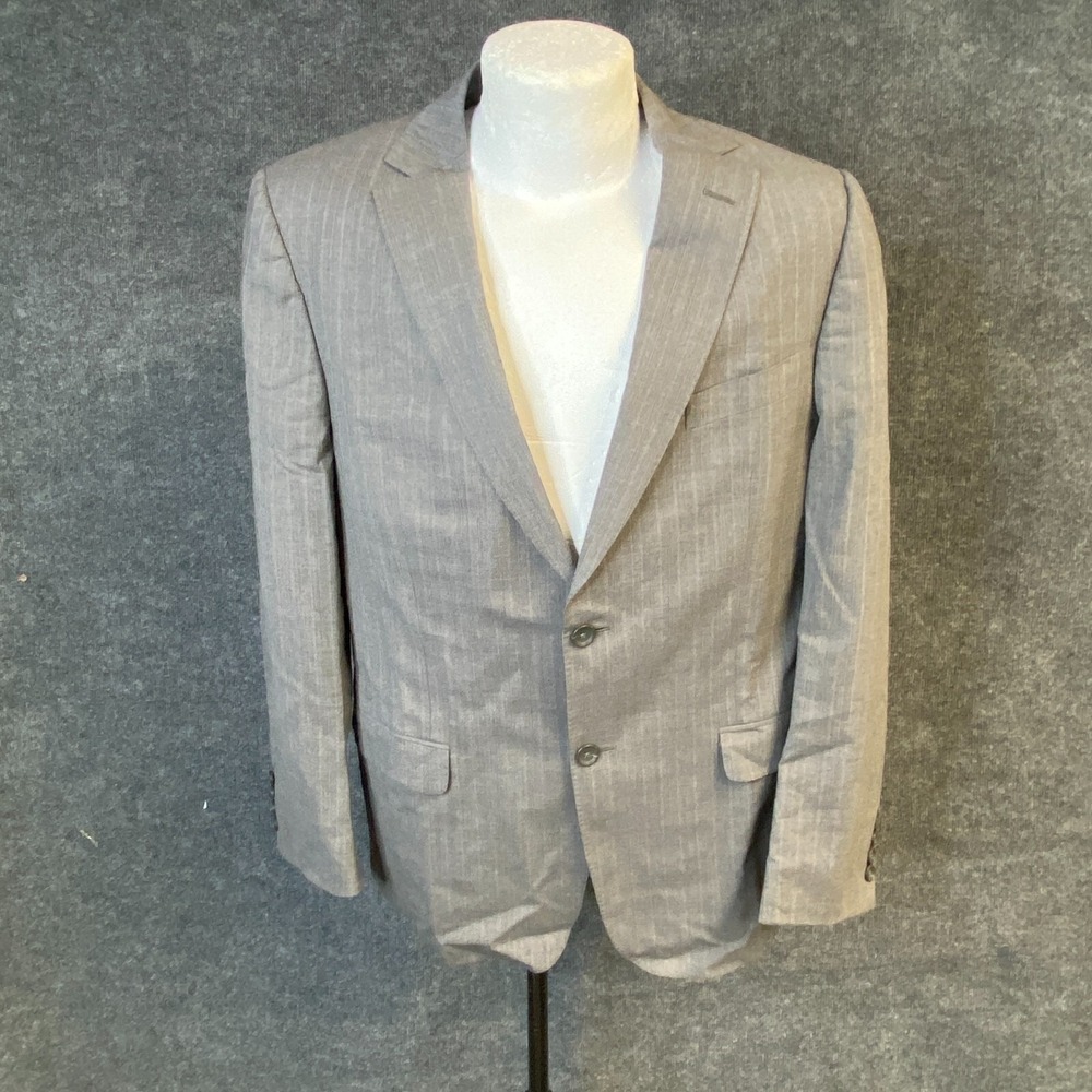 Z Zegna Mens Gray Striped Dual Vent Wool 2 Btn Blazer Sz‎ US. 44R Euro 54R